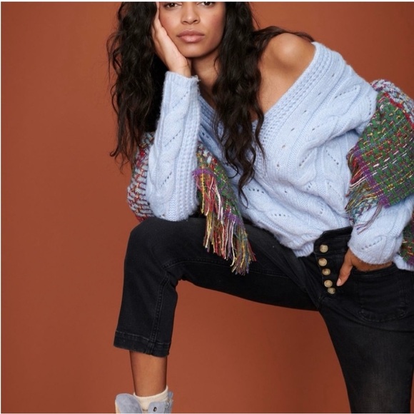 Anthropologie Sweaters - Anthropologie Ramona Blue V-Neck Slouchy Cable Knit  Alpaca Blend Sweater
